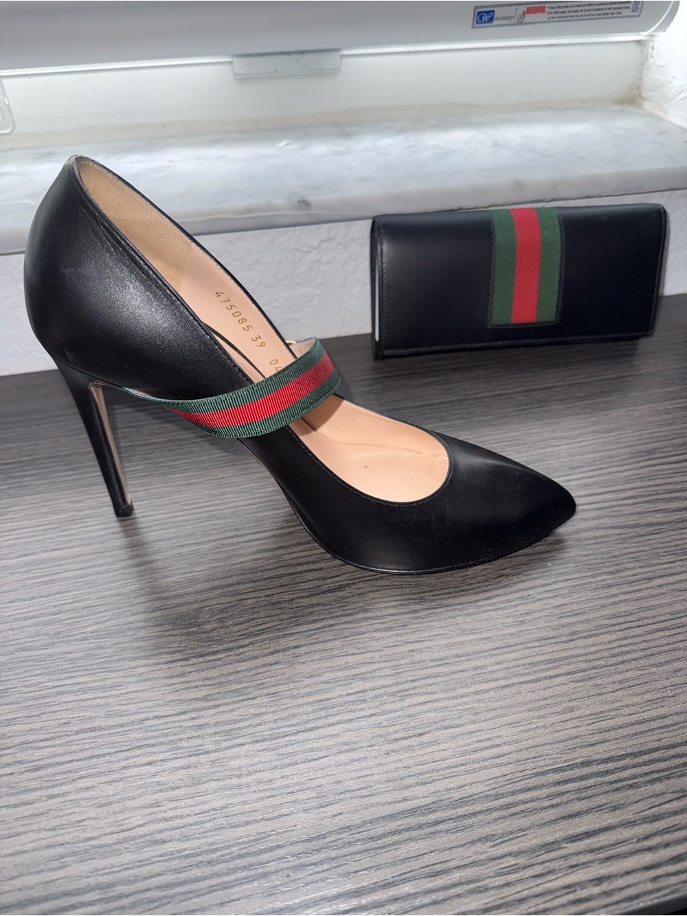 Gucci Black Leather Mary Jane Pumps with Green-Red Web Strap. - Picture 3 of 6